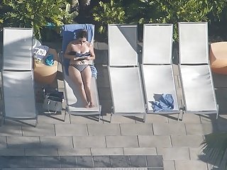 BUSINESS WOMAN WIFE CANDID AT THE POOL