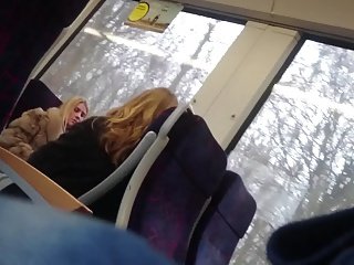 Flashing hot blonde in the train