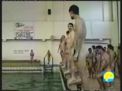 Male nudist swimming pool.